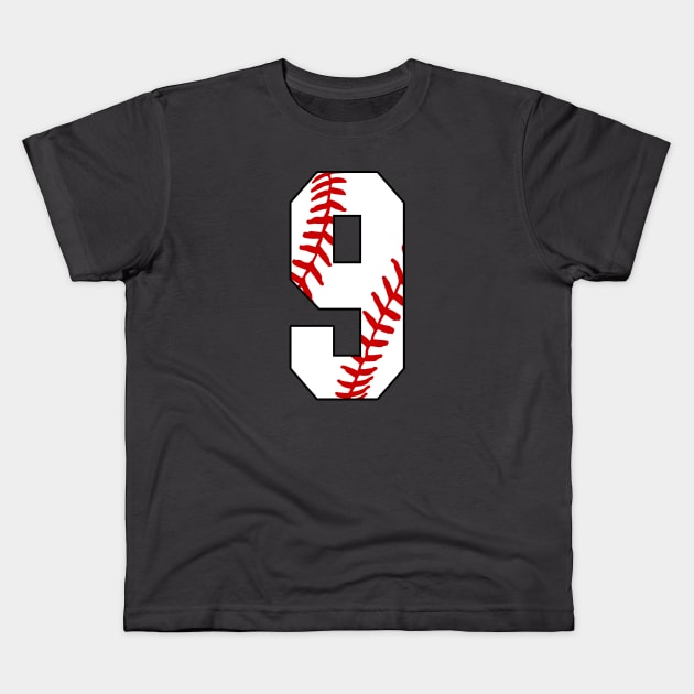 Baseball Number 9 #9 Baseball Shirt Jersey Favorite Player Biggest Fan Kids T-Shirt by TeeCreations